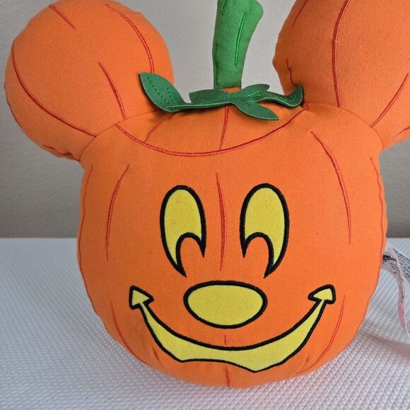 Disney Halloween Mickey Mouse Pumpkin Plush Pillow Orange 13" Decorative Cushion - Picture 2 of 5